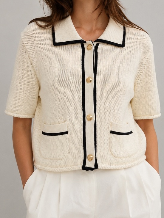 Mossimo Dutti Sweaters - Massimo Dutti Cream Contrast Trim Cotton Knit Cardigan Jacket Oversized XS NWOT